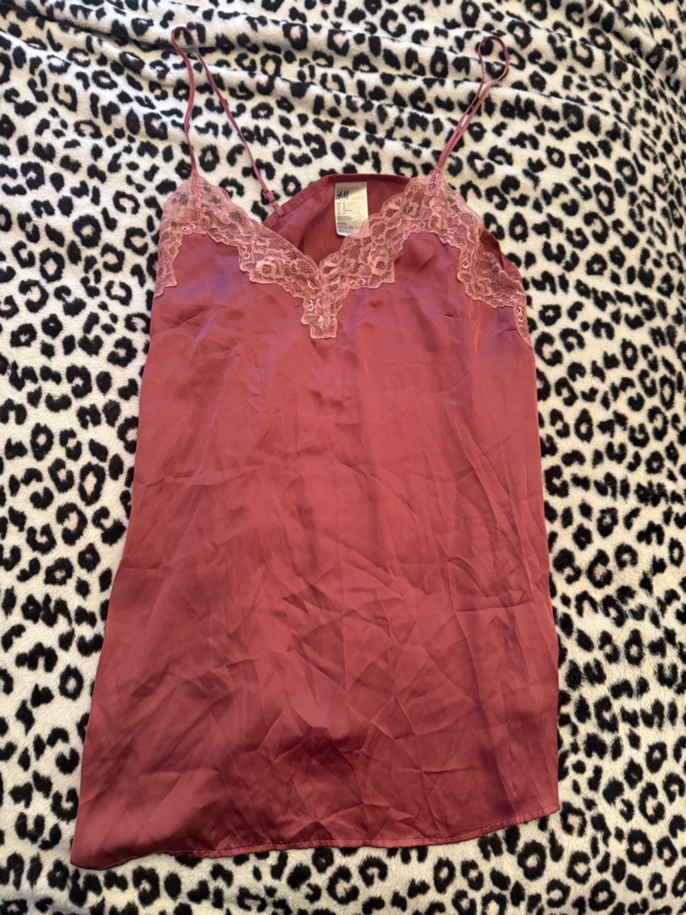 H&M Lace-Trim Satin Slip in Dusty Mauve